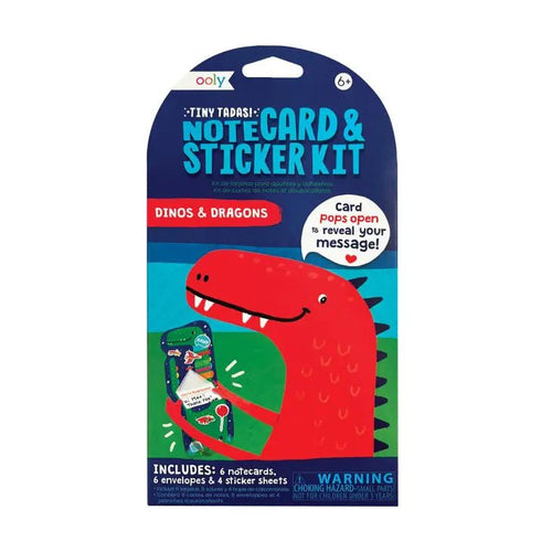 Ooly Tiny Tada! Note Cards & Sticker Set - Dinos & Dragons - Flying Ryno