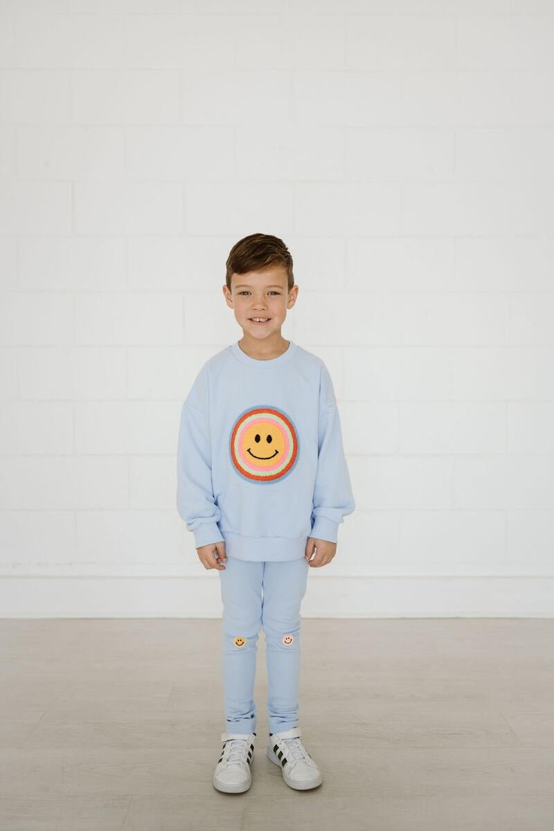 Petite Hailey Sky Blue Multi Smile Sweatshirts and Leggins Set - Flying Ryno