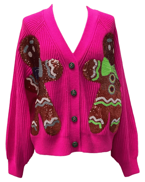 Queen of Sparkles Kids Hot Pink Gingerbread Button-up Sweater - Flying Ryno