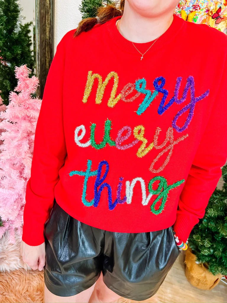 Queen of Sparkles Kids Red Merry Everything Sweater - Flying Ryno