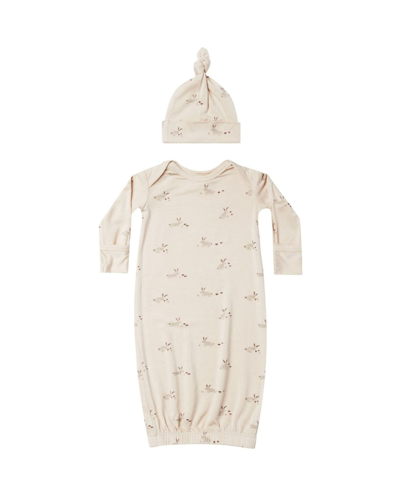 Quincy Mae Bamboo Baby Gown & Hat, Bunnies - Flying Ryno
