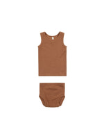 Quincy Mae Ribbed Tank and Bloomer Set, Clay - Flying Ryno