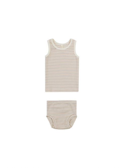 Quincy Mae Ribbed Tank and Bloomer Set, Oat Stripe - Flying Ryno