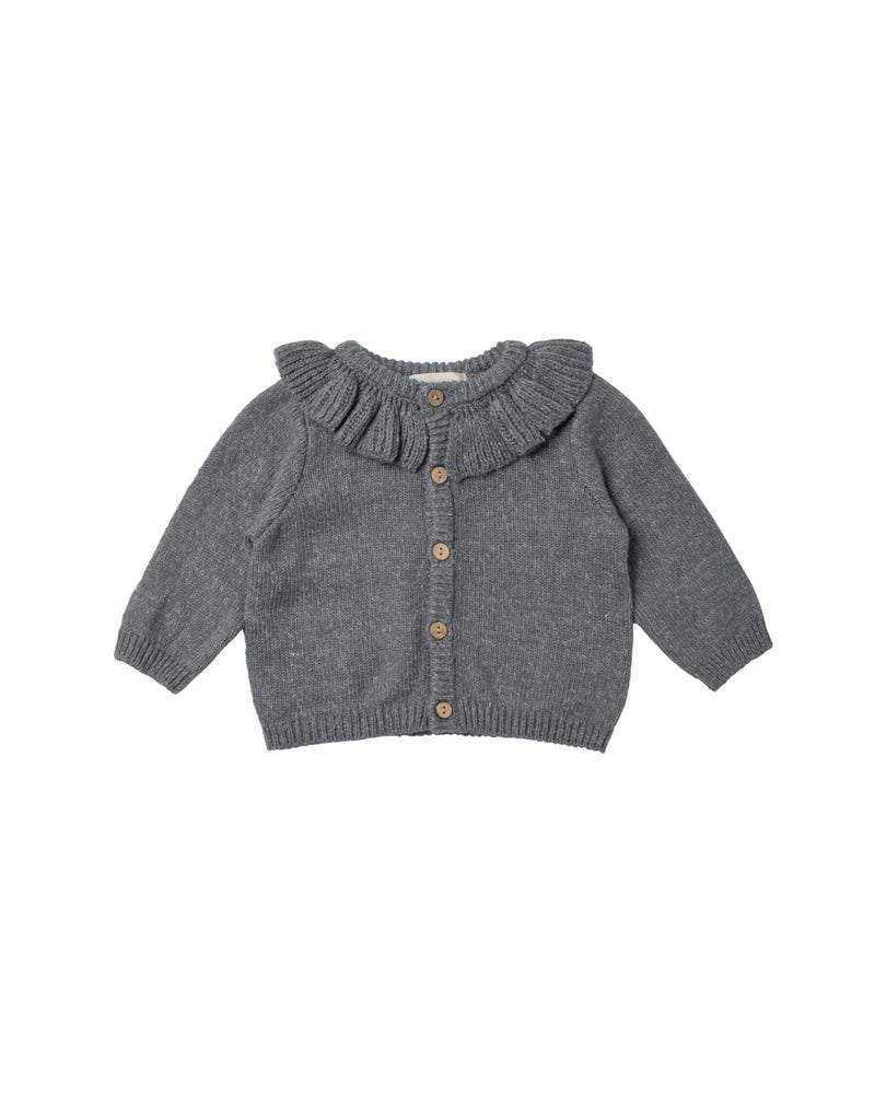Quincy Mae Ruffled Collar Cardigan and Knit Bloomer Set, Navy Heather - Flying Ryno