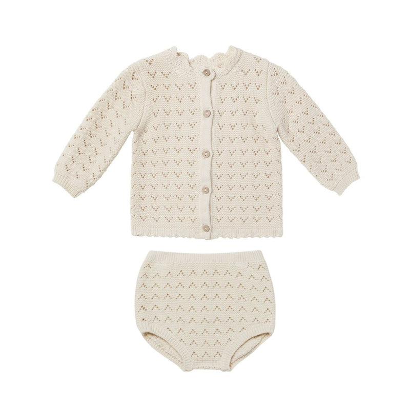 Quincy Mae Scalloped Cardigan and Knit Bloomer Set, Natural - Flying Ryno