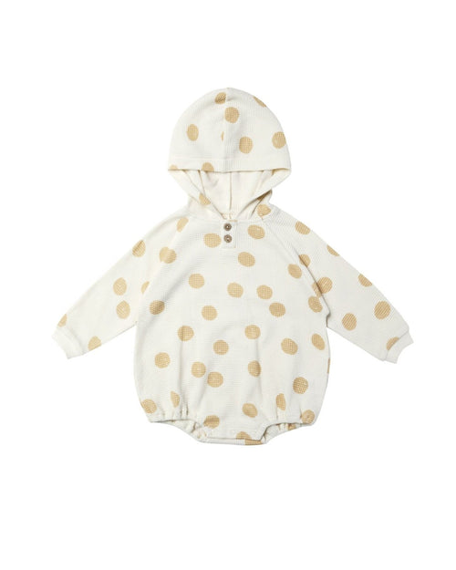 Quincy Mae Waffle Hooded Bubble Romper, Butter Dots - Flying Ryno