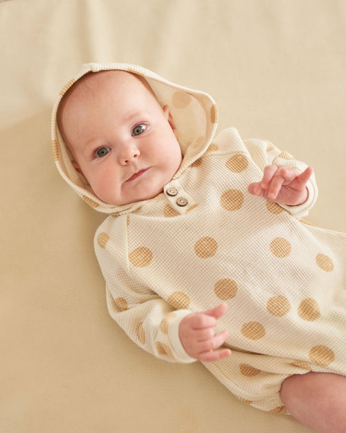 Quincy Mae Waffle Hooded Bubble Romper, Butter Dots - Flying Ryno