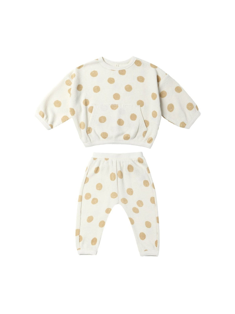 Quincy Mae Waffle Sweater and Pants Set, Butter Dots - Flying Ryno