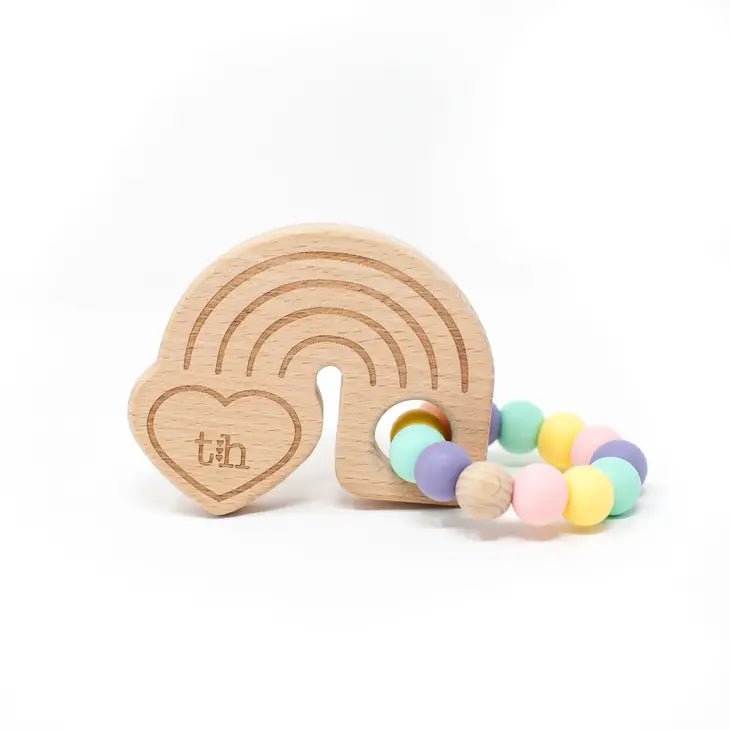 Three Hearts Rainbow Teether Beech Wood - Flying Ryno